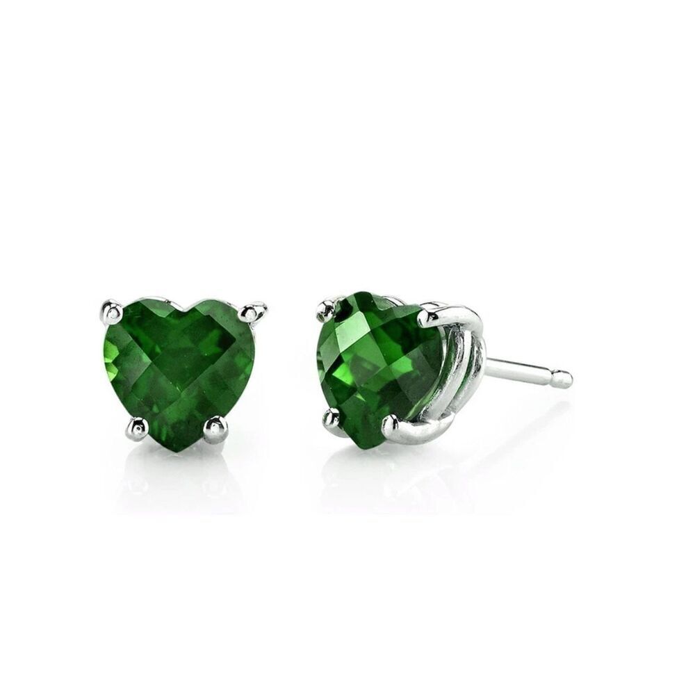 Gorgeous 2 Ct. Emerald Gemstone Heart Stud Earrings`925 Sterling Silver